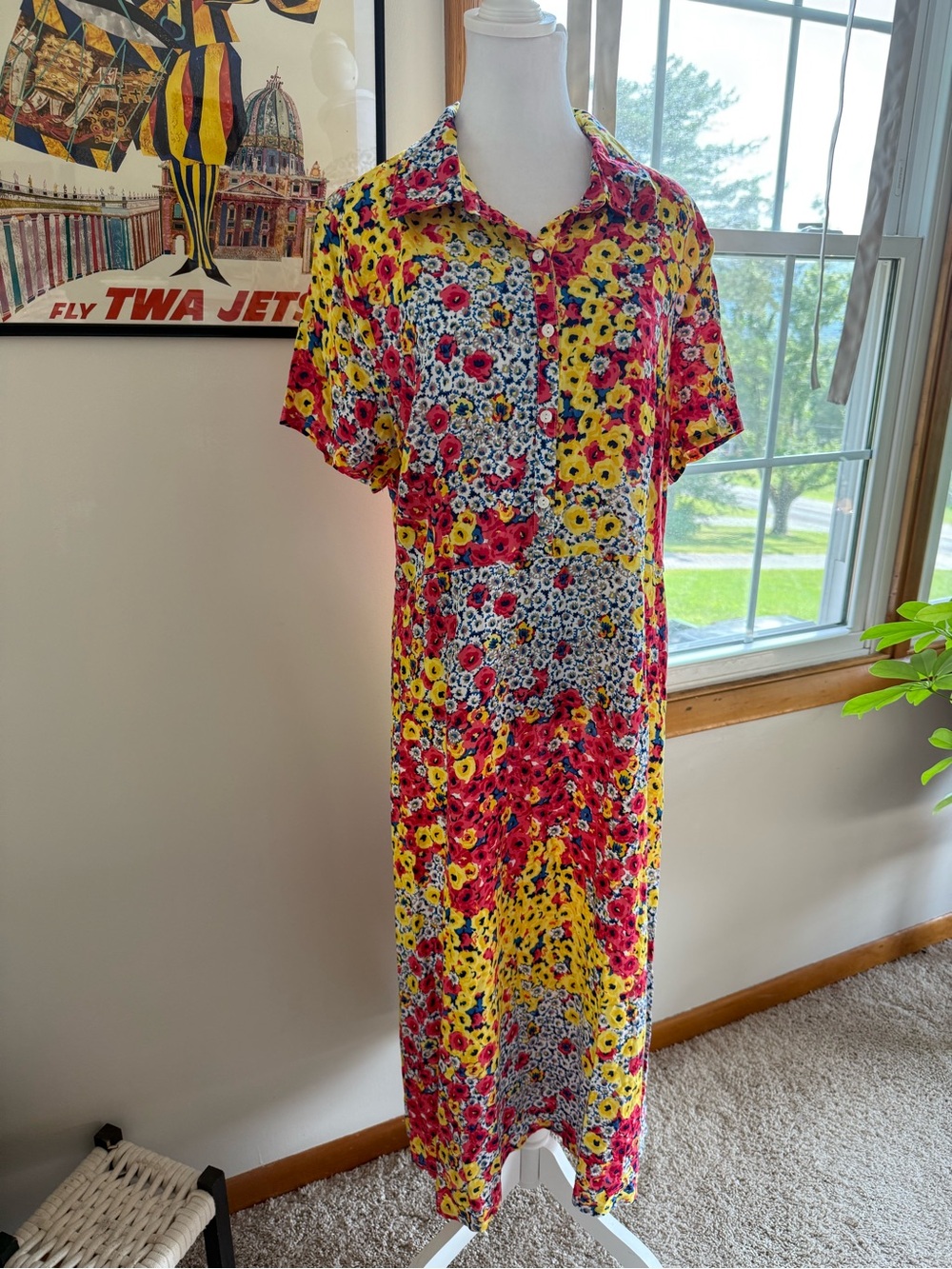 The Vermont Country Store Floral Patchwork Maxi Shirt Dress